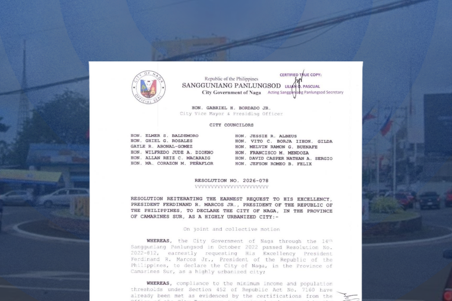 Naga City declared as Highly Urbanized City